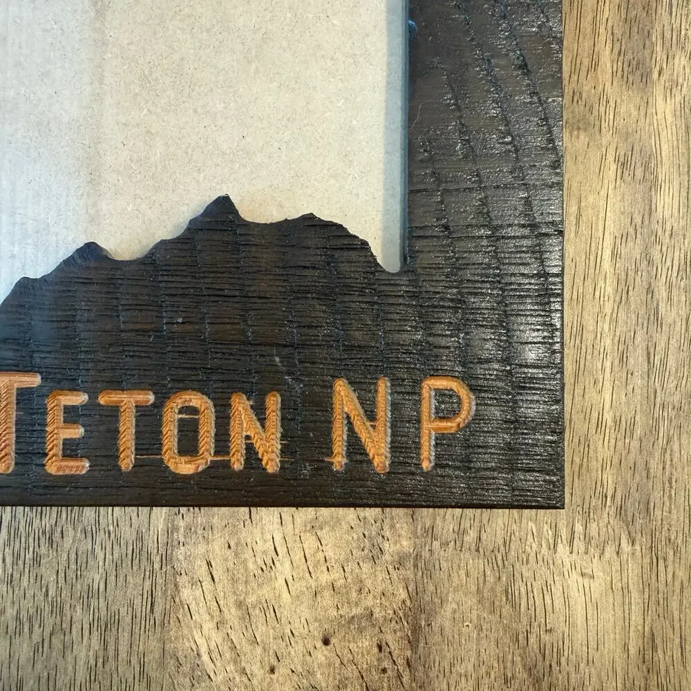Grand Teton National Park Wood Photo Frame Laser-Engraved Skyline Design 5x7”